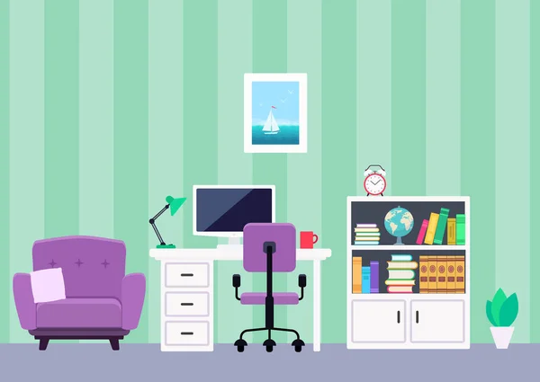 Office workplace room interior in flat style — Stock Vector