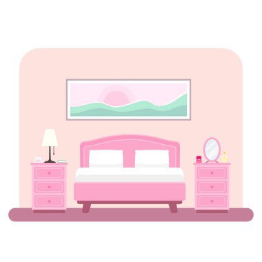 Yatak odasının içi düz stil vektör illüstrasyonunda