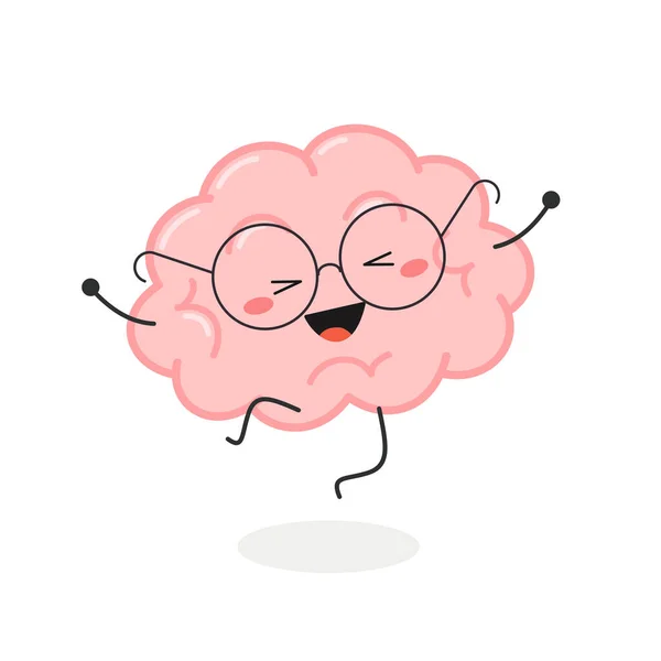 Happy cartoon nerd brain jumping for joy - Stok Vektor