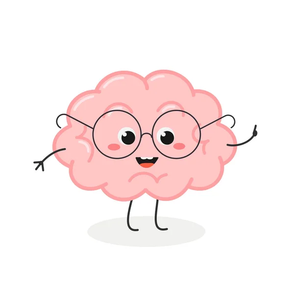 Nette Nerd Gehirn Cartoon-Figur in Brille — Stockvektor