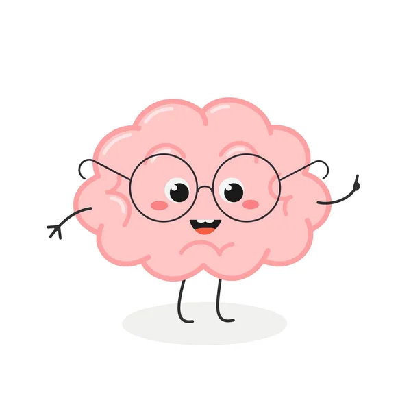 Lindo personaje de dibujos animados cerebro nerd en gafas — Archivo Imágenes Vectoriales