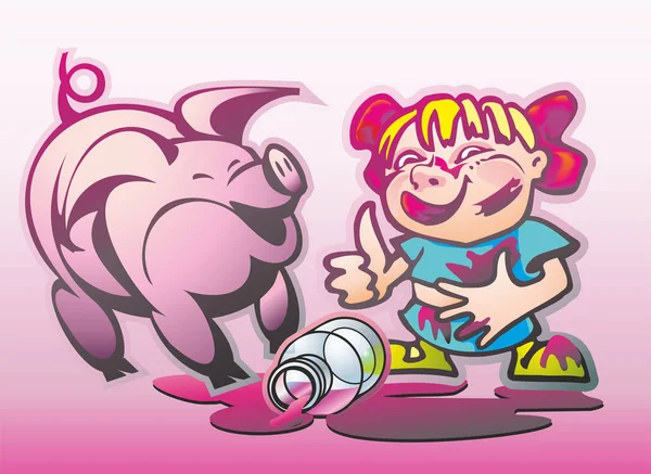 Mädchen und ein Schwein Marmelade — Stockvektor