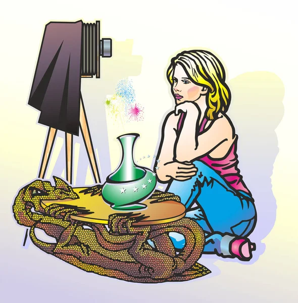 Kız ve retro kamera