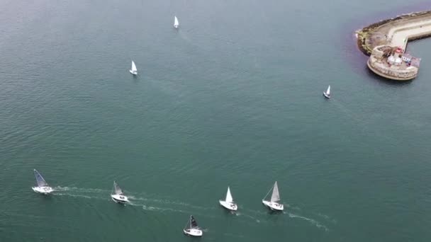 Aerial view of sailing ships and yachts in Dun Laoghaire marina harbour, Ireland — Stock Video