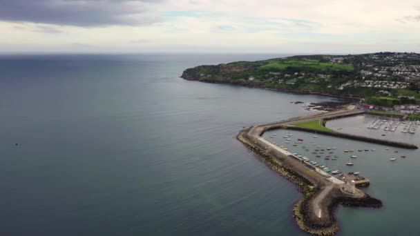 Uitzicht vanuit de lucht op de haven en het dorp, Ierland — Stockvideo