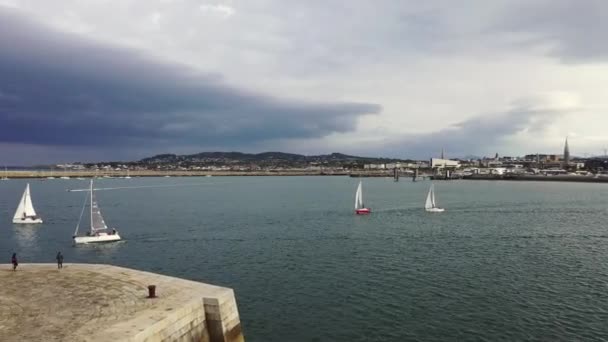 Aerial view of sailing ships and yachts in Dun Laoghaire marina harbour, Ireland — Stock Video