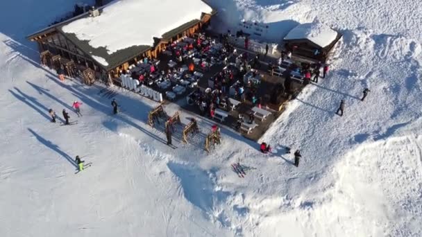 Majestic winter aerial landscape and ski resort with typical alpine wooden houses in French Alps, Les Menuires, 3 Vallees, France, Europe — 비디오