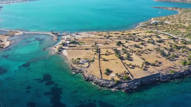 Панорама острова Спиналонга - остров прокаженных, Крит, Греция — стоковое видео