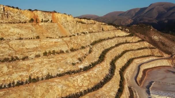 Aerial view of a gypsum quarry mine on the coast of Crete, Greece — Stock Video