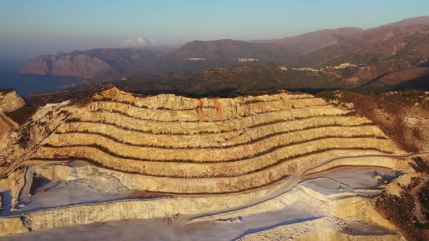 Aerial view of a gypsum quarry mine on the coast of Crete, Greece — Stock Video