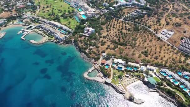 Aerial view of Elounda, Crete, Greece — Stock Video