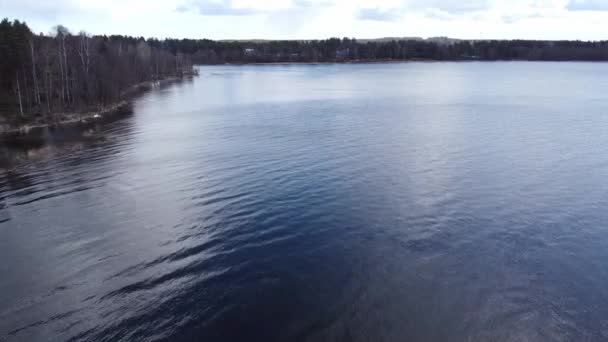 Vue aérienne de la rivière Vuoksi, de la forêt et de la colonie le jour d'automne, Losevo, Oblast de Leningrad, Russie 