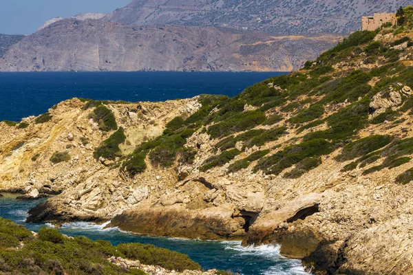 Panoramiczny widok na morze i wyspy ze szczytu góry, na Krecie, Grecja. — Zdjęcie stockowe