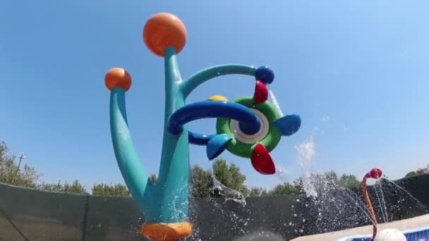 Water running down the water slide at aqua park in slow motion, Crete, Greece — Stock Video