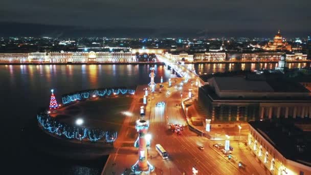 St. Petersburg Borsası ve Rostral Sütunları 'nın hava manzarası, St Petersburg, Rusya — Stok video