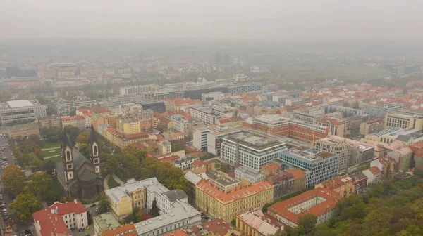 Praga telhados vermelhos e dezenas de torres da histórica Cidade Velha de Praga. Cityscape de Praga em um dia nebuloso e nebuloso. Telhados vermelhos, torres e a cidade velha ao fundo. Praga, Praha, Tchecos . — Fotografia de Stock