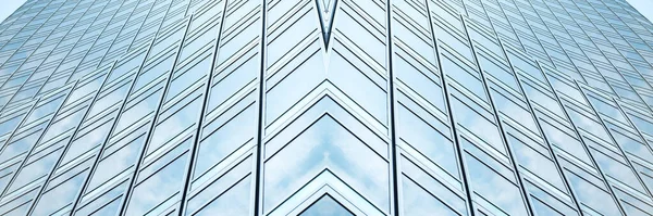 Onderzijde Panoramisch Perspectief Uitzicht Staal Blauw Glas Hoogbouw Wolkenkrabbers Business — Stockfoto