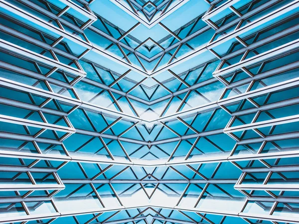 Onderzijde Panoramisch Perspectief Uitzicht Staal Blauw Glas Hoogbouw Wolkenkrabbers Business — Stockfoto