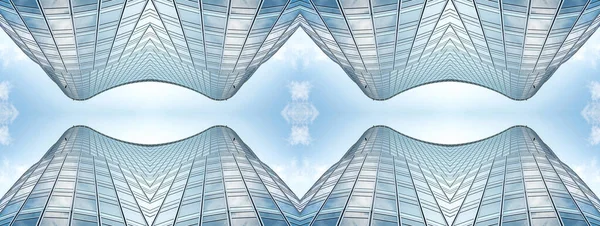 Onderzijde Panoramisch Perspectief Uitzicht Staal Blauw Glas Hoogbouw Wolkenkrabbers Business — Stockfoto