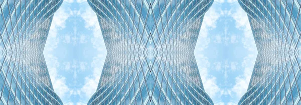 Unterseite Panoramischer Und Perspektivischer Blick Auf Stahlblaues Glas Hochhaus Wolkenkratzer — Stockfoto