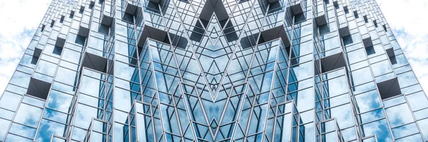 Onderzijde Panoramisch Perspectief Uitzicht Staal Blauw Glas Hoogbouw Wolkenkrabbers Business — Stockfoto