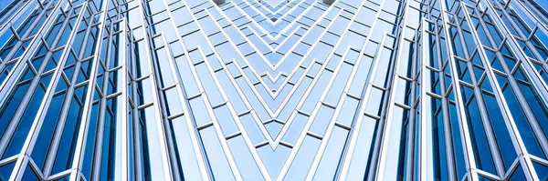 Onderzijde Panoramisch Perspectief Uitzicht Staal Blauw Glas Hoogbouw Wolkenkrabbers Business — Stockfoto