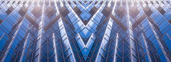 Underside Panoramic Perspective View Steel Blue Glass High Rise Building — Stock Photo, Image