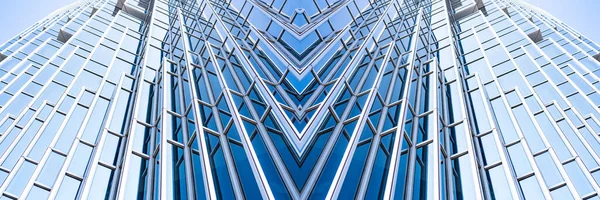 Onderzijde Panoramisch Perspectief Uitzicht Staal Blauw Glas Hoogbouw Wolkenkrabbers Business — Stockfoto