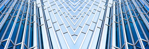 Underside Panoramic Perspective View Steel Blue Glass High Rise Building — Stock Photo, Image