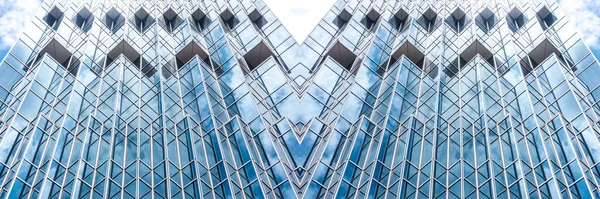 Onderzijde Panoramisch Perspectief Uitzicht Staal Blauw Glas Hoogbouw Wolkenkrabbers Business — Stockfoto