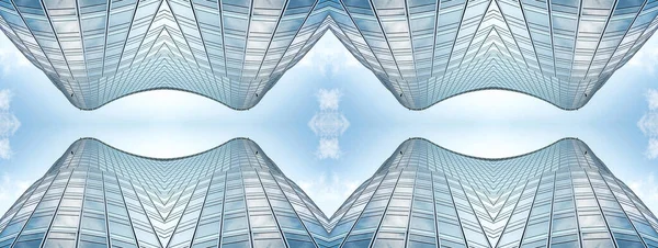 Vista Panorámica Inferior Perspectiva Rascacielos Acero Cristal Azul Gran Altura —  Fotos de Stock