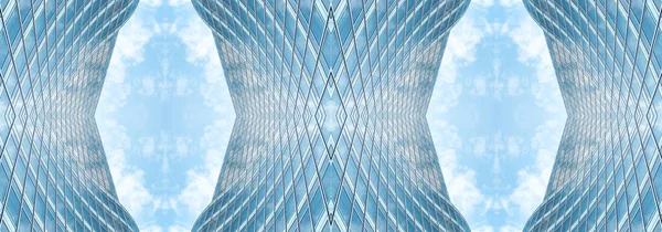 Unterseite Panoramischer Und Perspektivischer Blick Auf Stahlblaues Glas Hochhaus Wolkenkratzer — Stockfoto