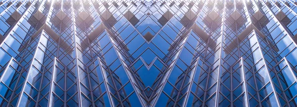 Onderzijde Panoramisch Perspectief Uitzicht Staal Blauw Glas Hoogbouw Wolkenkrabbers Business — Stockfoto