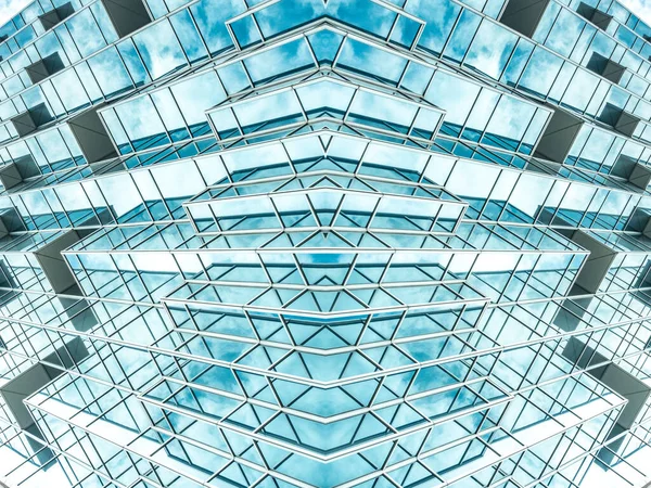 Onderzijde Panoramisch Perspectief Uitzicht Staal Blauw Glas Hoogbouw Wolkenkrabbers Business — Stockfoto