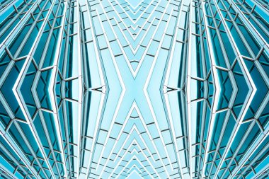 Altyapı panoramik ve perspektif manzarası çelik mavi cam gökdelenler, iş konsepti başarılı endüstriyel mimari