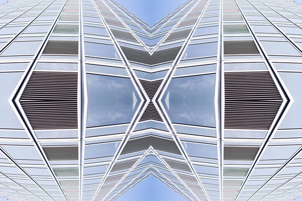 Çelik Mavi Camlı Gökdelenlere Panoramik Perspektif Manzarası Başarılı Endüstriyel Mimari — Stok fotoğraf