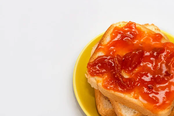 Brot Und Marillenmarmelade Auf Weißem Hintergrund Toast Mit Marmelade Dessert — Stockfoto