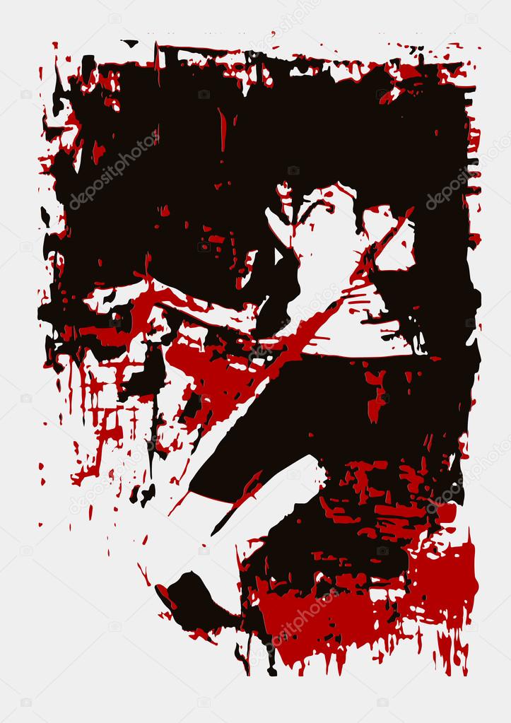 vector illustration, paint, girl lies, red black gamma, picture, horror, fear, Halloween