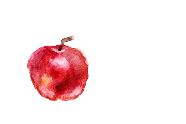 Розфарбоване акварельне червоне яблуко на білому тлі — стокове фото