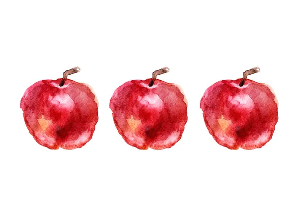 Три яблука пофарбовані акварель на білому тлі — стокове фото