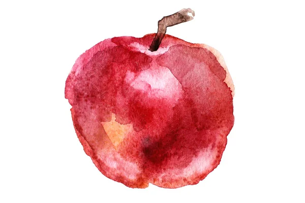 Розфарбоване акварельне червоне яблуко крупним планом — стокове фото