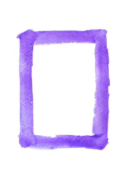 Cadre aquarelle violette peinte sur fond blanc — Photo