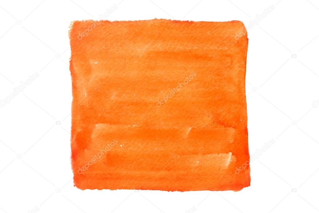 Orange square painted watercolor on white background