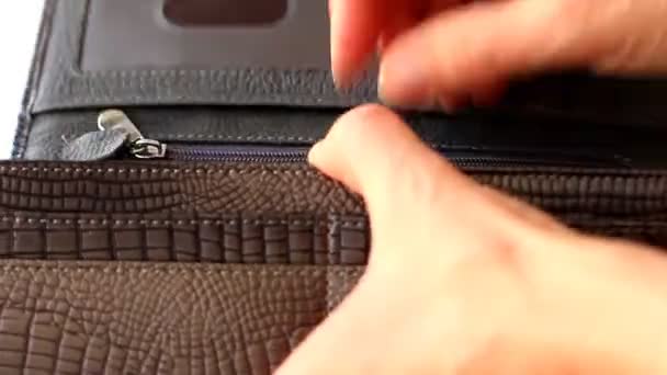 Kobiece ręce wziąć kilkaset dolarów z portfela — Wideo stockowe