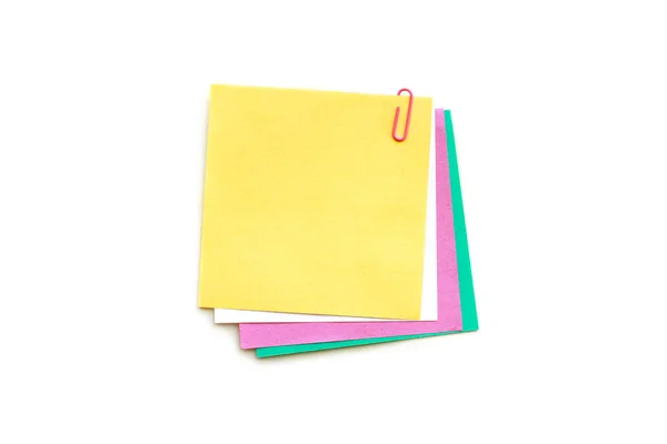 Opmerking Papieren Label Met Roze Clip Witte Achtergrond — Stockfoto