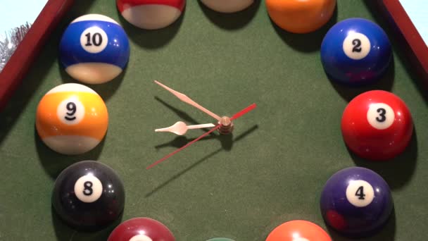 Horloge Murale Dans Salle Billard Est Heure Billard Cadran Boules — Video