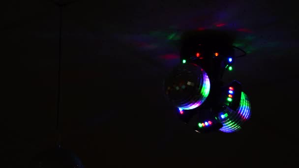 Disco Balls Hang Ceiling Spin Light Reflects Surfaces Balls — Stock Video