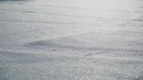 Статический Снег Солнцем Зимний Фон Текстура Гладкой Поверхности Покрытой Снегом — стоковое видео