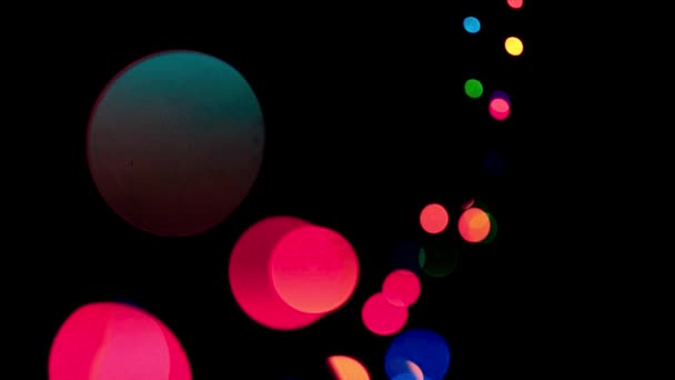 Lumières multicolores de différentes tailles changent sur un fond noir — Video