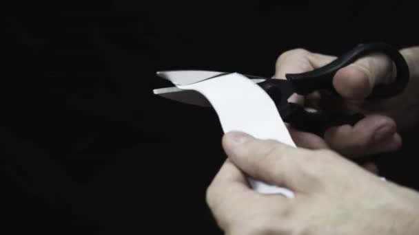 Cut Paper Scissors Close Black Background — 图库视频影像